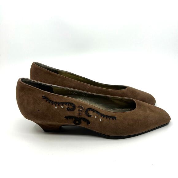 YSL Brown Suede Kitten Heel Pumps Women's 6.5 US NEW - Picture 3 of 9